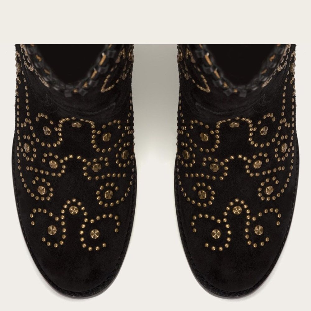 Frye VICTORIA Luxe Studs Italian Suede Leather Boots NEW Black Women's 9.5 ๐HP - Picture 5 of 13
